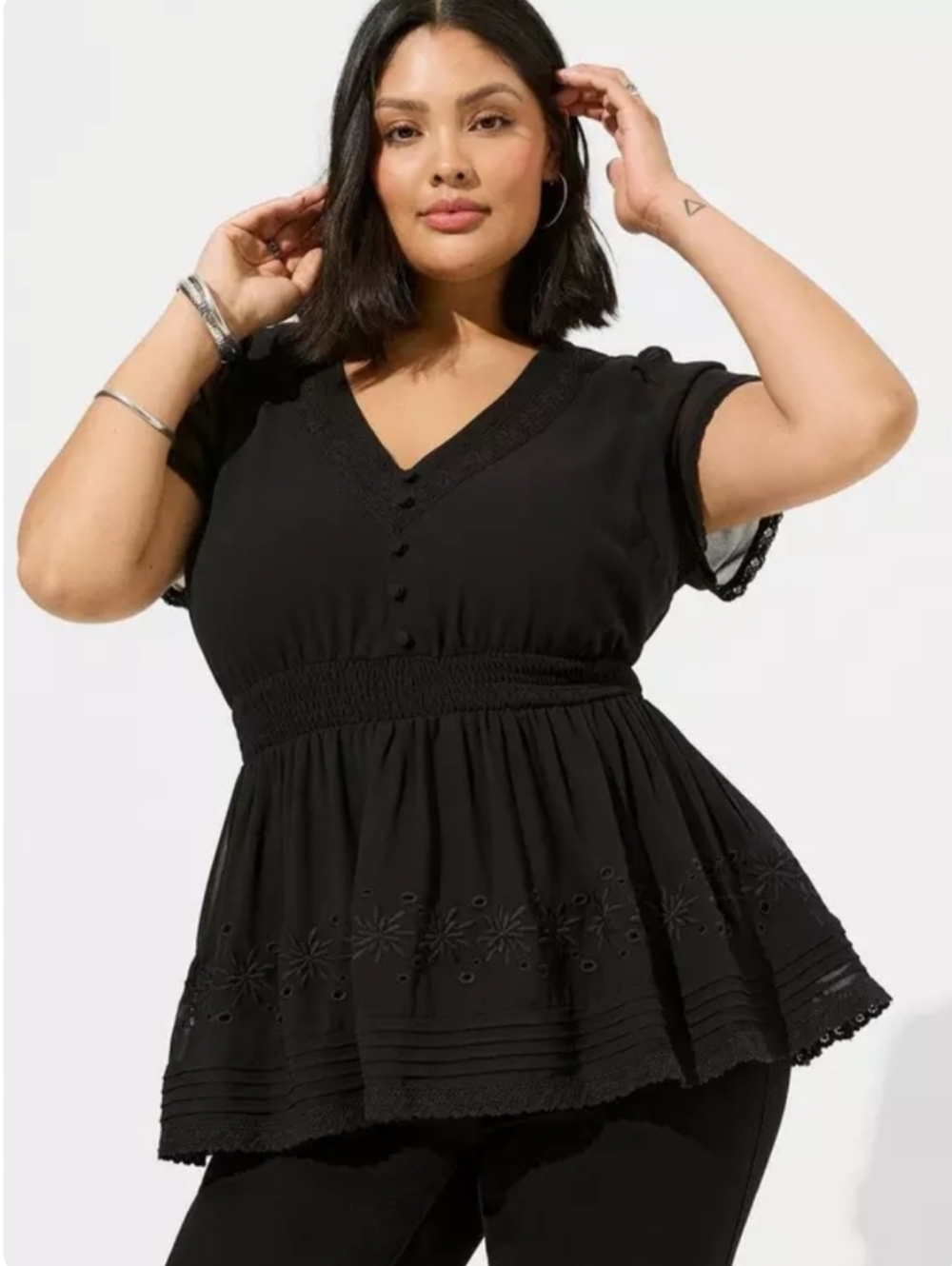 Torrid Peplum Smocked Short Sleeve Top 1X